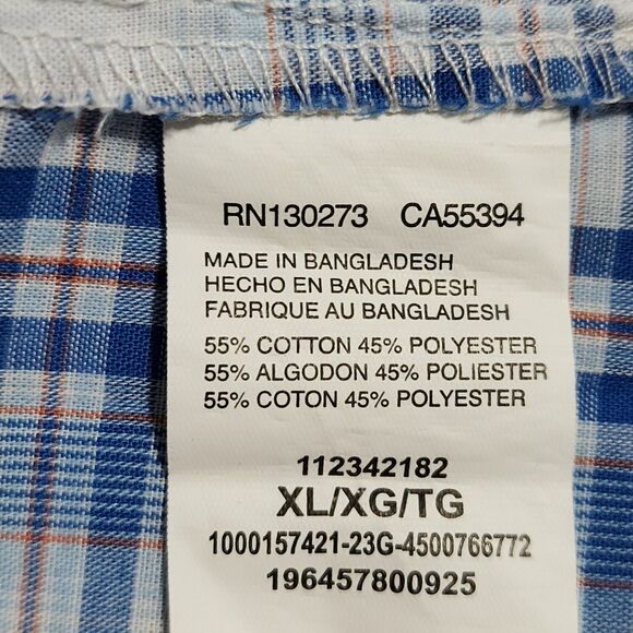 Wrangler Western Shirt Pearl Snaps Plaid Short Sleeve Blue Cotton-Blend Men's XL - Picture 7 of 8